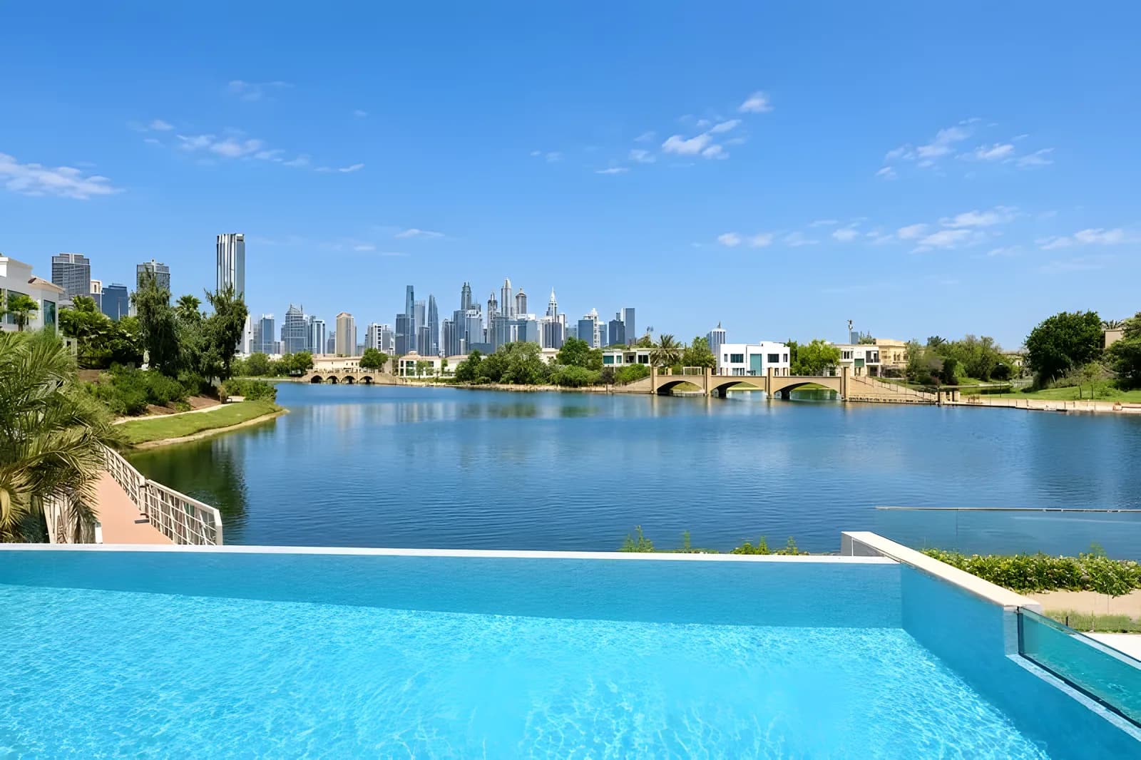 Extended, renovated villa with lake and skyline views