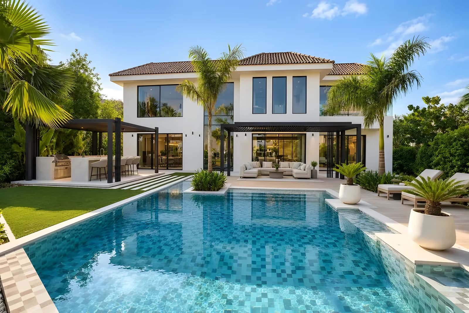 Extended and renovated lakefront Mansion